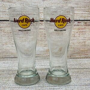 Hard Rock Cafe Baltimore 8.5" Tall Pilsner Glass w/ Classic HRC Logo Set‎ of 2